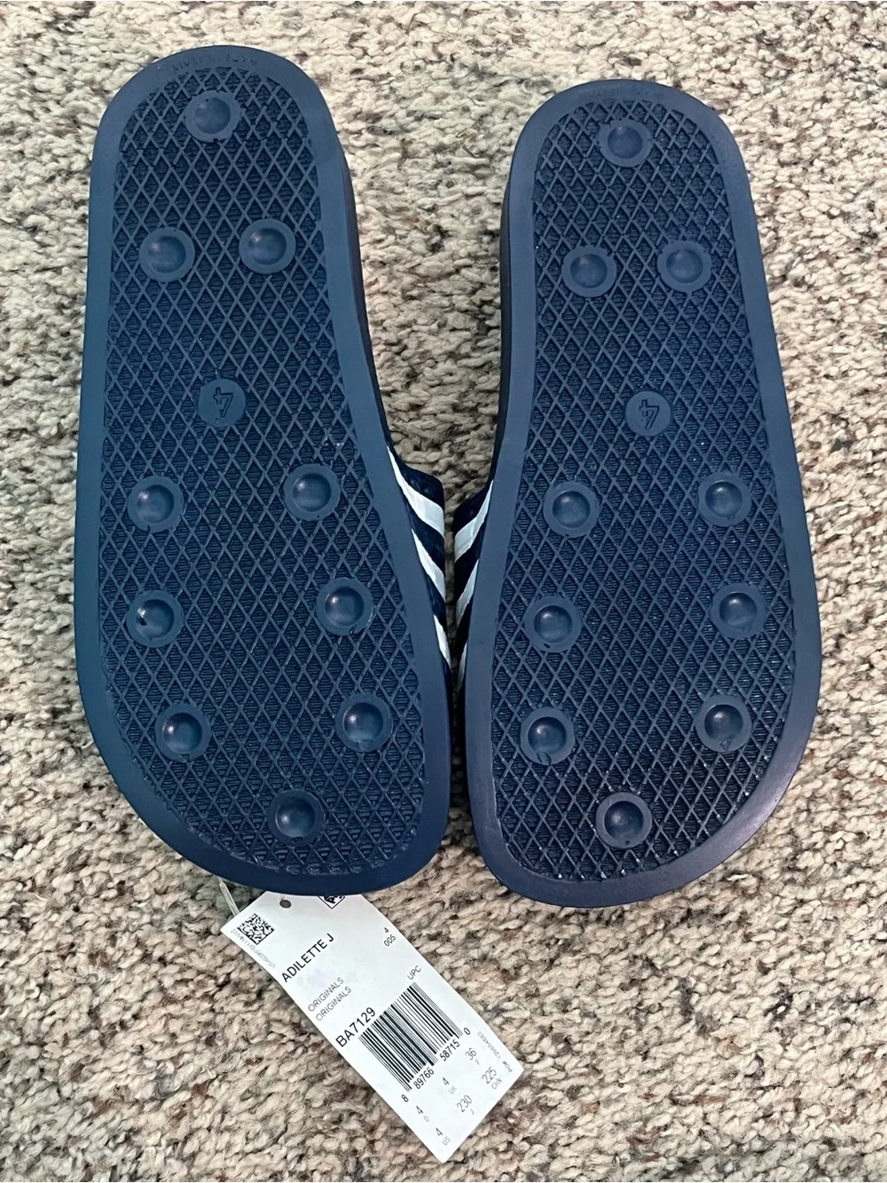 adidas Navy Slide Sandals with White Stripes - Kids